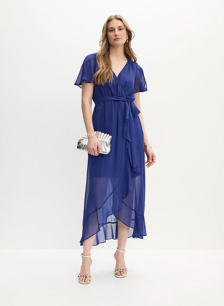 Wrap-Style V-Neck Dress