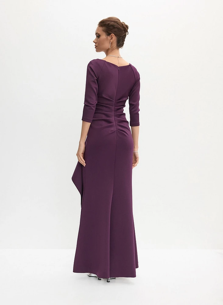 BA Nites- V-Neck Side Flounce Evening Dress