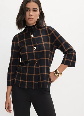 Plaid Raised Neck Cardigan