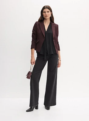 Single-Button Blazer & Wide Leg Jeans