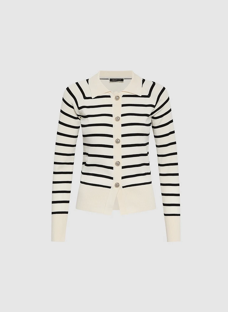 Striped Collared Cardigan