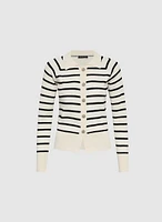 Striped Shirt Collar Cardigan