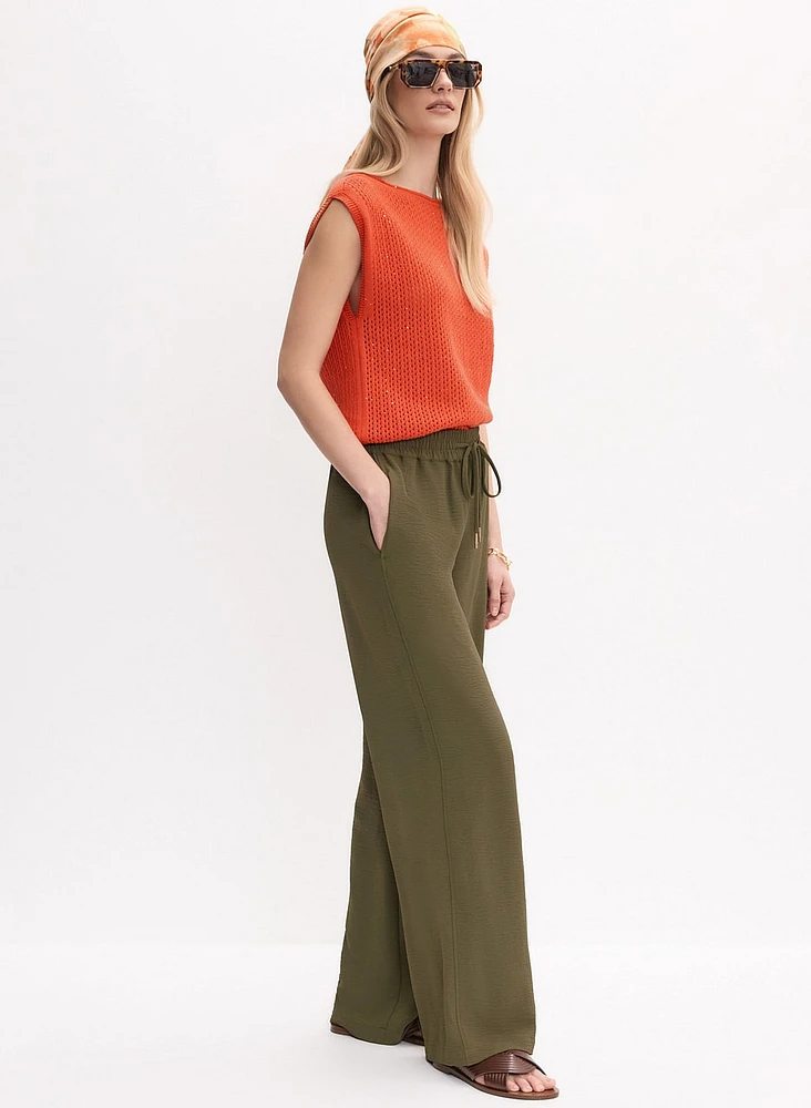 Drawstring Waist Wide-Leg Pants