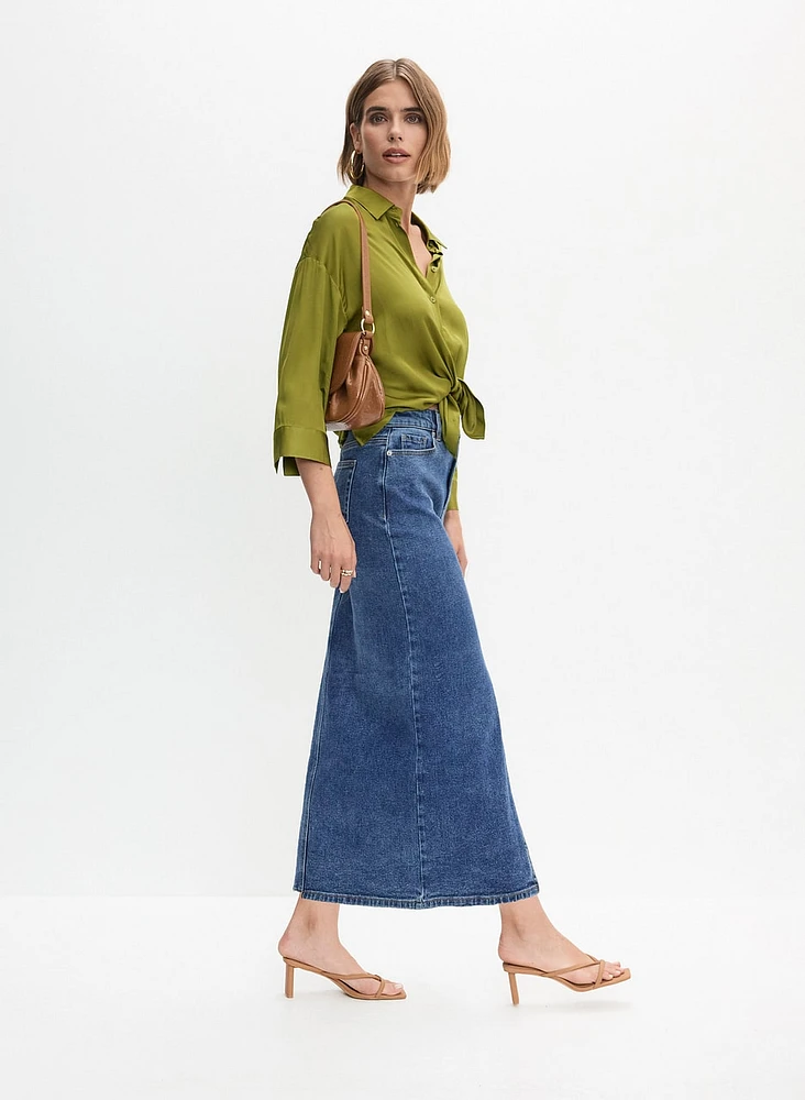 Front Slit Long Denim Skirt