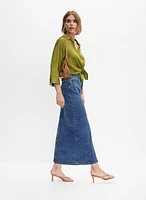 Front Slit Long Denim Skirt