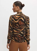 High Neck Animal Print Blouse