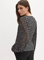 Polka Dot Plisse Sleeve Top