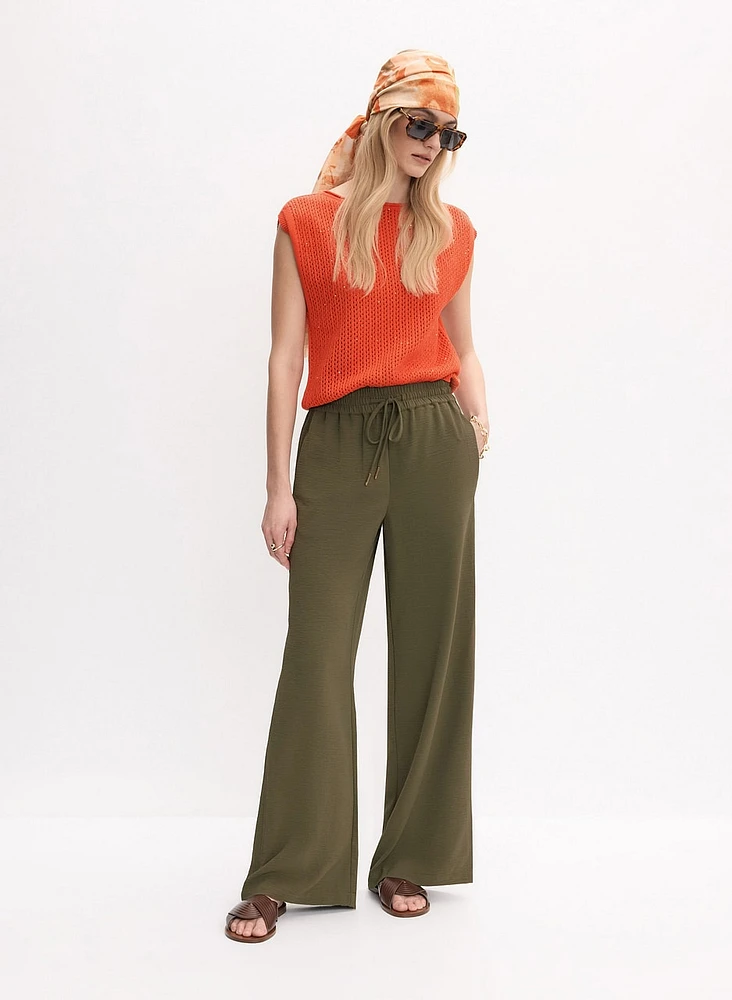 Drawstring Waist Wide-Leg Pants