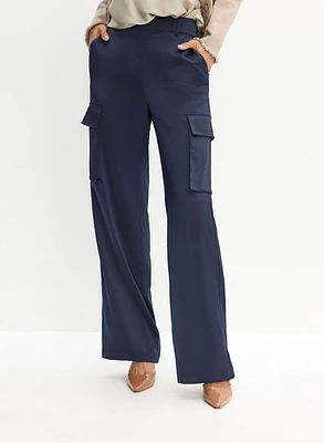 Satin Wide-Leg Cargo Pants