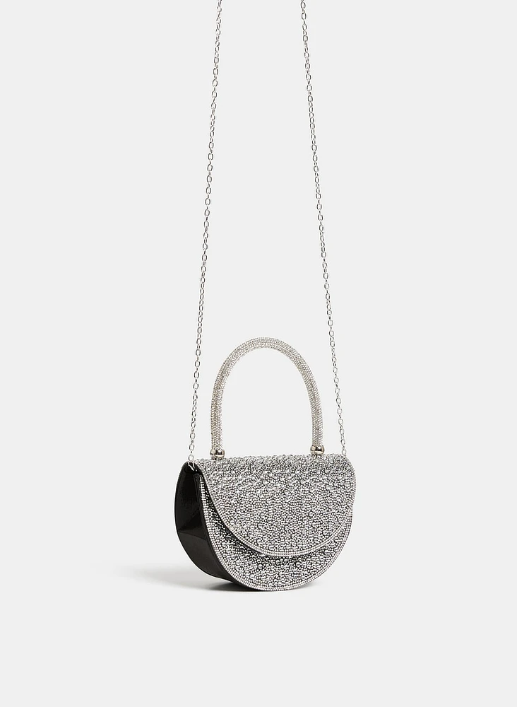 Crystal Embellished Half Moon Clutch