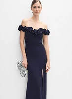 Satin Rosette Appliqué Dress