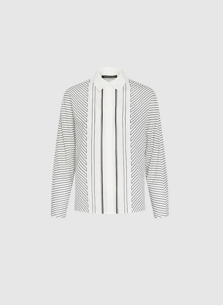 Stripe Print Button-Up Blouse