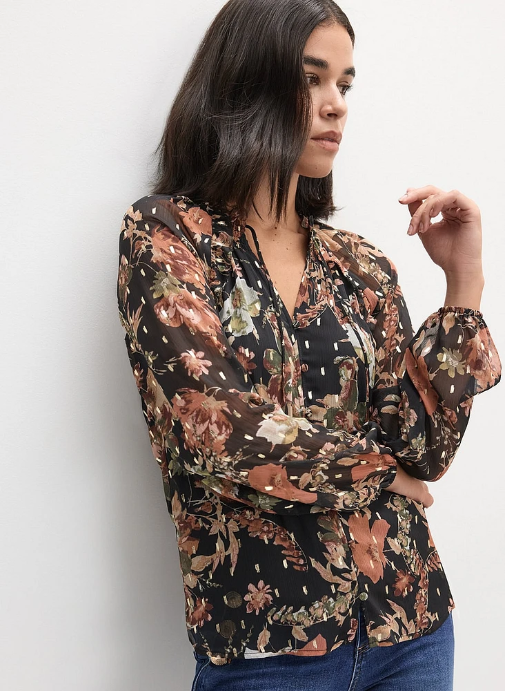 Floral Split Neck Blouse