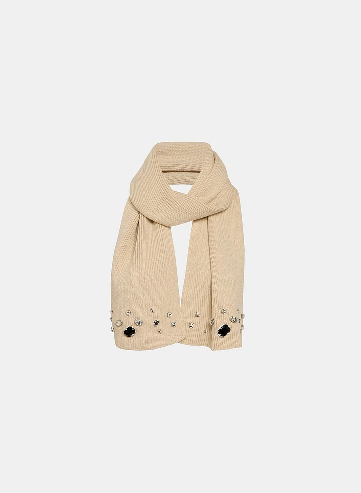 Ribbed Rhinestone Embellished Scarf