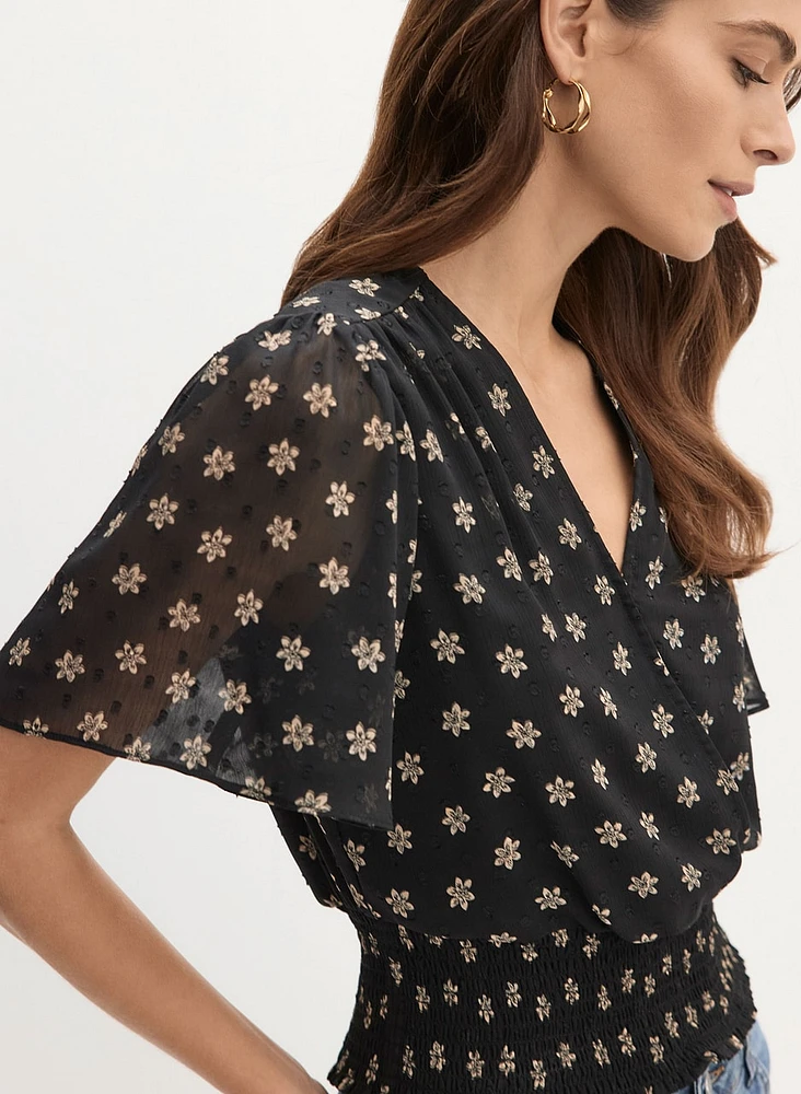 Floral Print Wrap-Style Blouse