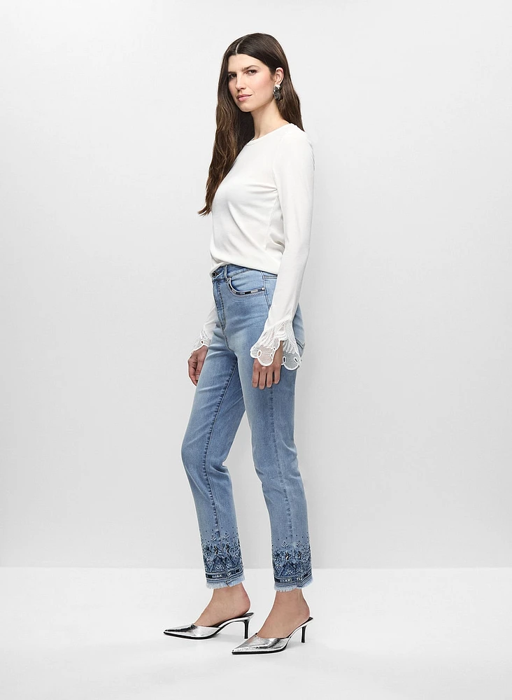 Embroidered Hem Cropped Jeans