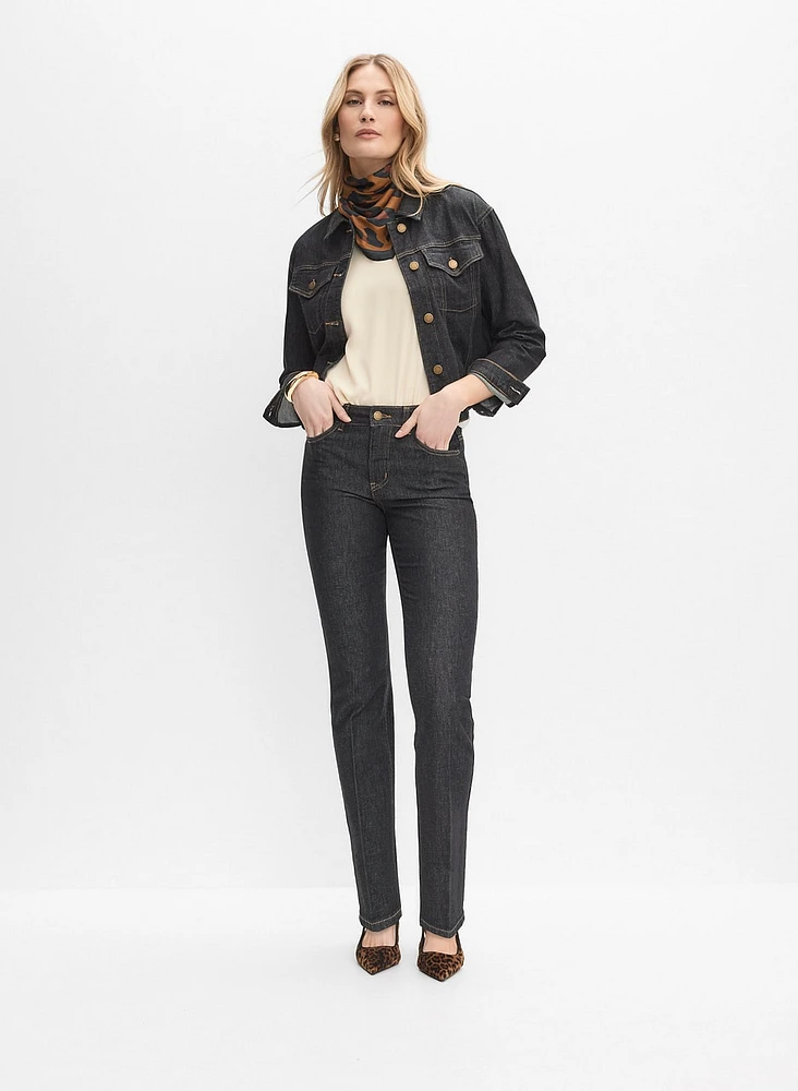 Veste en denim boutonnée et blouse en crêpe