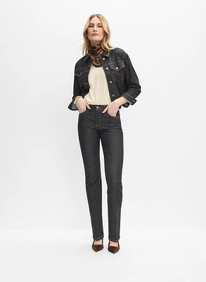 Veste en denim boutonnée et blouse en crêpe
