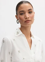 Embellished Button-Up Blouse