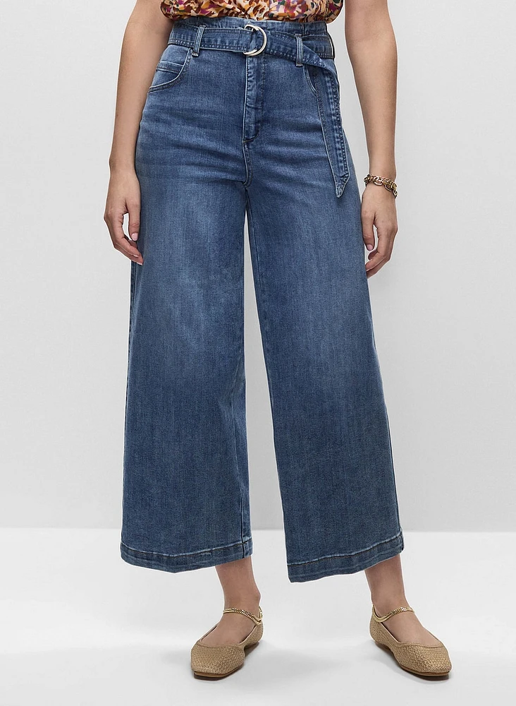 High-Rise Belted Culotte Jeans