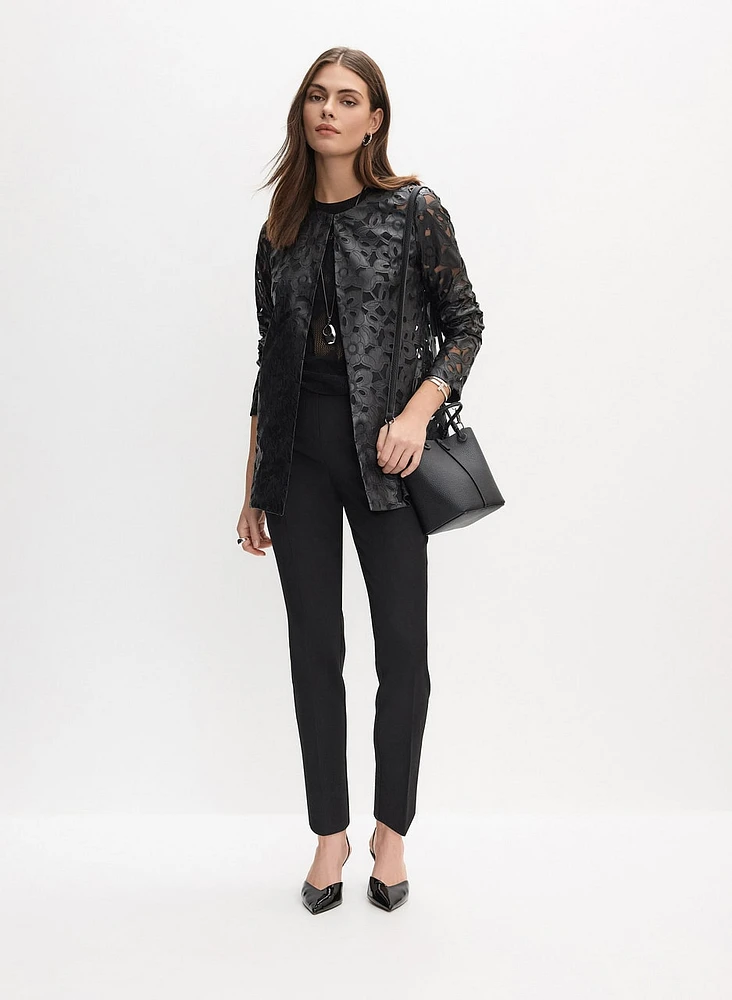 Floral Vegan Leather Jacket & Juliette Slim-Leg Pants