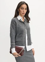 Rhinestone Trim Soft Knit Cardigan