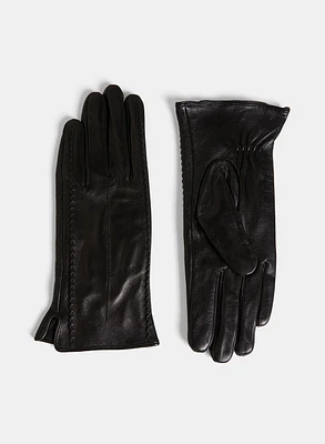 Gants en cuir à surpiqûres décoratives