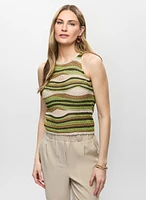 Striped Sleeveless Open-Knit Top