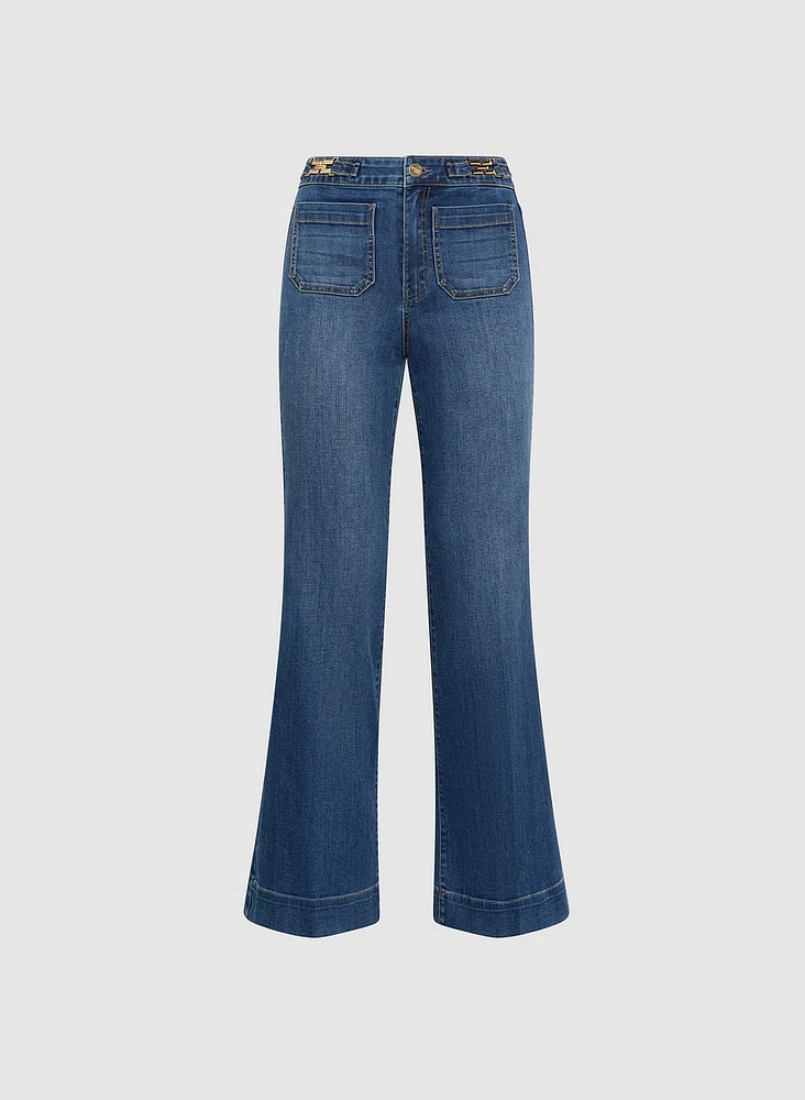 Patch Pocket Flare-Leg Jeans