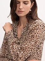 Animal Print Ruffle Front Blouse