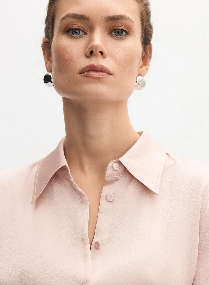 Button-Front Satin Blouse