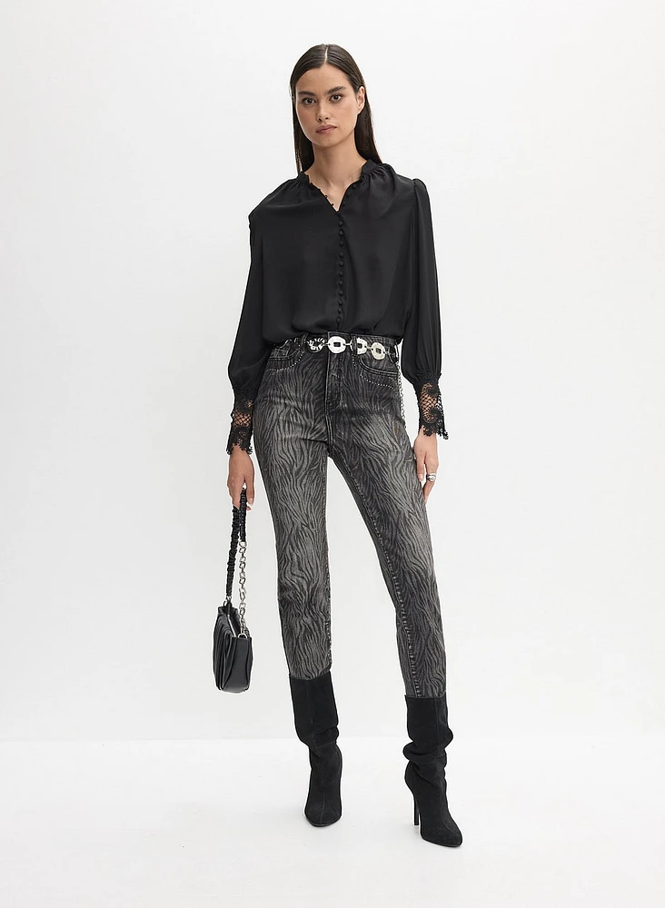 Lace Detail Blouse & Straight Leg Jeans