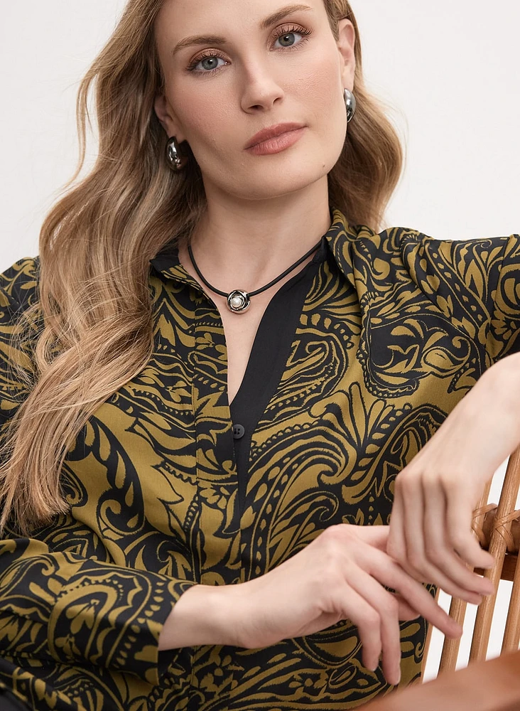 Paisley Print Button-Up Blouse