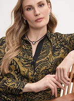 Paisley Print Button-Up Blouse