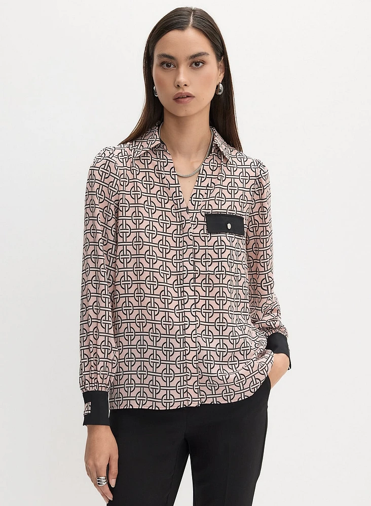 Geometric Print Long Sleeve Blouse