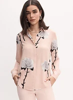 Rose Print Button-Down Blouse