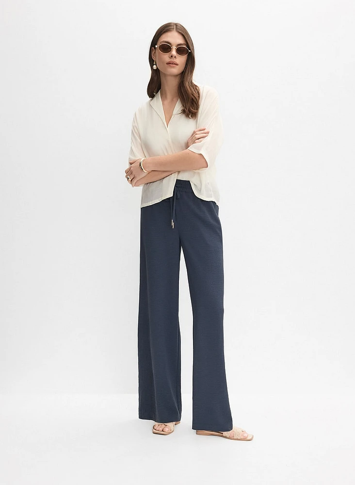 Notch Collar Elbow Sleeve Blouse