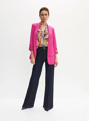 Shawl Collar Open Jacket & Wide Leg Jeans