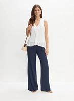 Ruffle Detail Linen Top & Shirred Waist Pants