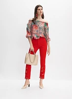Mixed Print Off-Shoulder Blouse