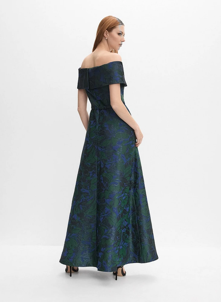 Floral Jacquard Off-Shoulder Dress