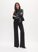 Vegan Leather Jacket & Wide Leg Jeans