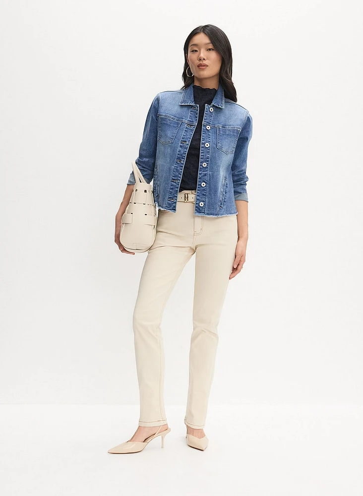 Frayed Denim Jacket & Straight-Leg Jeans