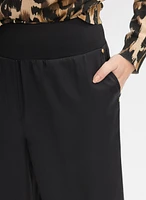 Ribbed Waist Wide-Leg Pants
