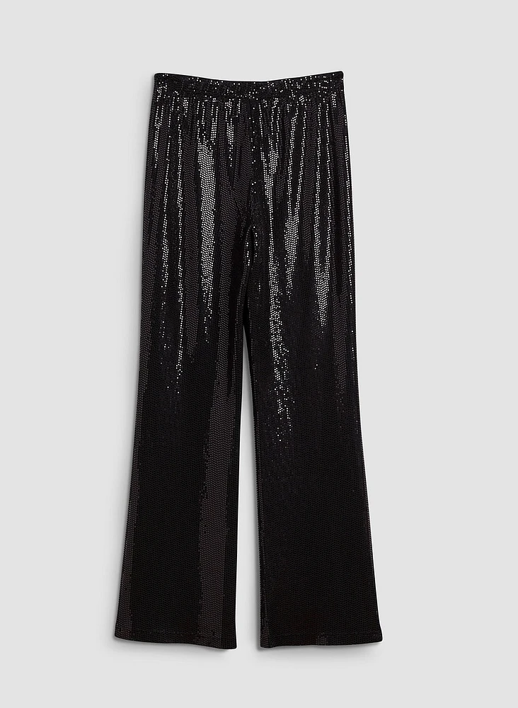 Pull-On Sequin Straight Leg Pants