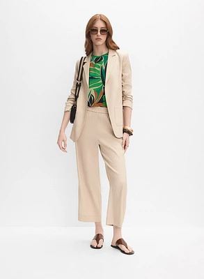 Open Linen-Blend Blazer & Linen-Blend Culotte Pants