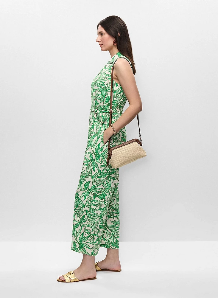 Palm Print Wide Leg Jumpsuit