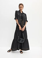 Ruffle Sleeve Jacket & Mixed Media Maxi Dress