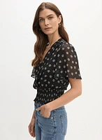 Floral Print Wrap-Style Blouse