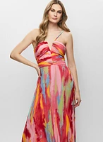 Robe longue plissée à motif marbré